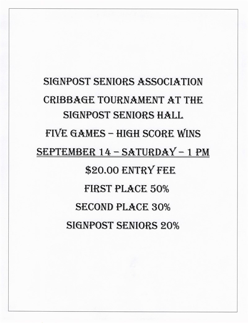 Cribbage Tournament Hosted by Signpost Seniors Assoc.